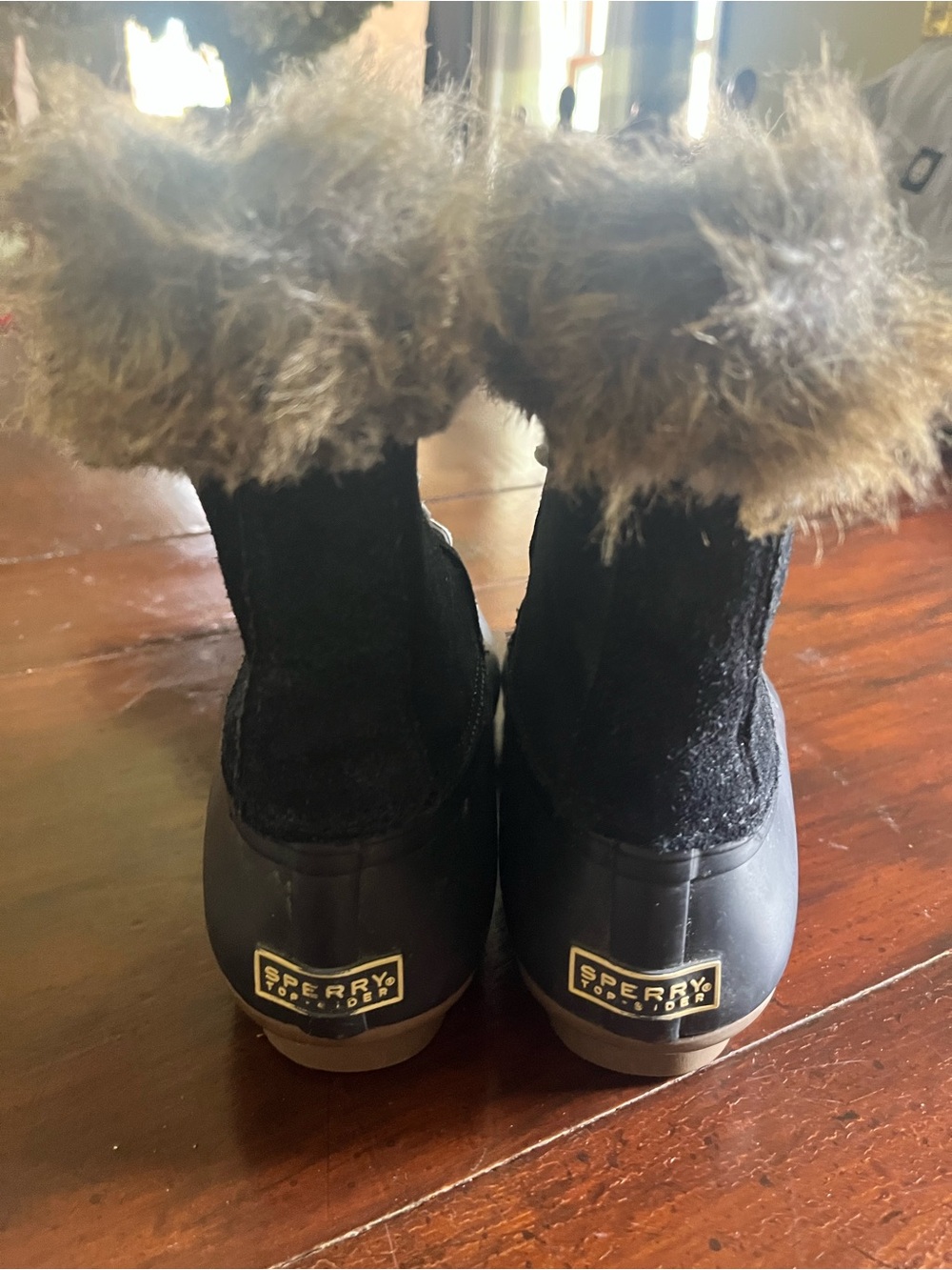 Sperry  Black Faux Fur Trim Winter Boots